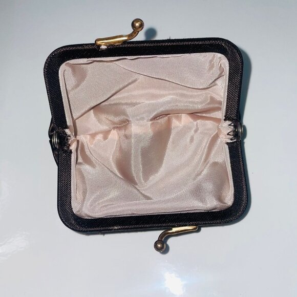 Vintage 60s Mod Brown Velour Purse Handbag Kiss Lock Coin Purse - Picture 7 of 8
